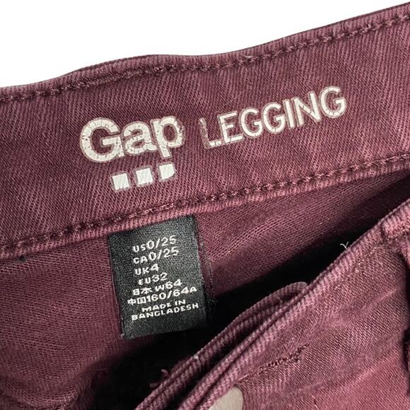 Gap Jean Leggings Maroon Burgundy Skinny Jeans Size 0/25 - Picture 4 of 7